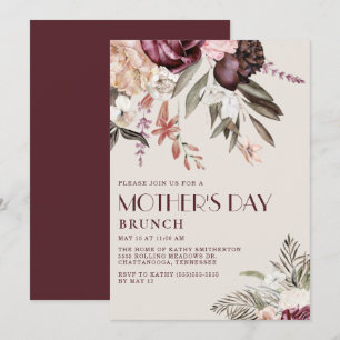 Elegantes Vintage-Burgund Blumen zum Muttertag Einladung
