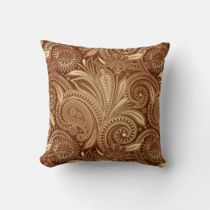 Elegantes vintage burgunder-goldenes Paisley Kissen