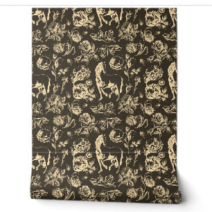 Elegantes Vintage-Creme-Braun-Pferd-Blumenmuster Tapete