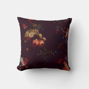 Elegantes Vintage Dunkel-Burgunderrot Floral Kissen