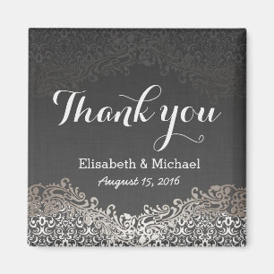 Elegantes Vintage Dunkel Silber Damast - Danke Magnet