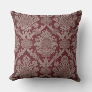 Elegantes Vintage Dunkelrot Beige Damastgewebe Kissen