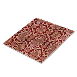 Elegantes Vintage Dunkelrot Beige Damastmuster Fliese