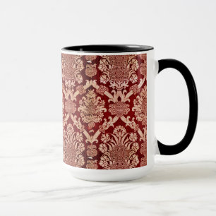 Elegantes Vintage Dunkelrot Beige Damastmuster Tasse
