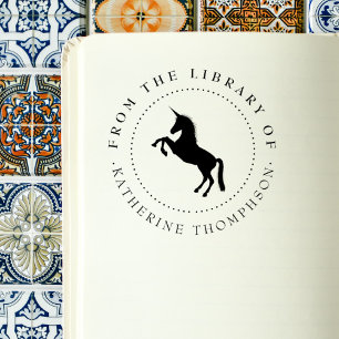Elegantes Vintage-Einhorn Aus Dem Bibliotheksbuch Gummistempel