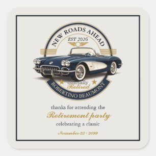 Elegantes Vintage-Emblem Blaues Auto Ruhestandspar Quadratischer Aufkleber
