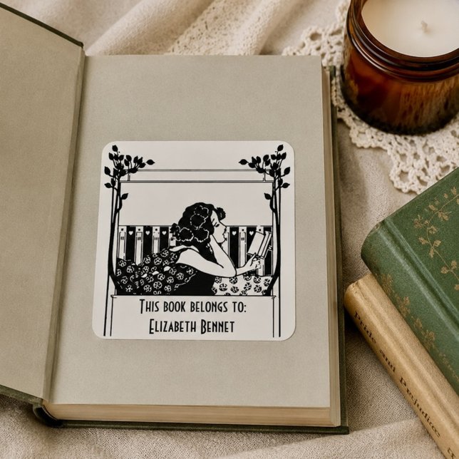 Elegantes Vintage-Exlibris Quadratischer Aufkleber (Von Creator hochgeladen)