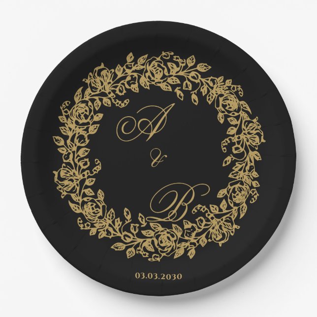 Elegantes Vintage-Französisch Gold-Blumenmuster  Pappteller (Vorderseite)