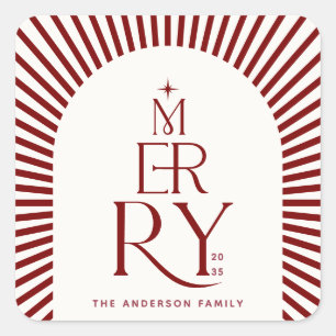 Elegantes Vintage Frohe Weihnachten Rot und Weiß Quadratischer Aufkleber