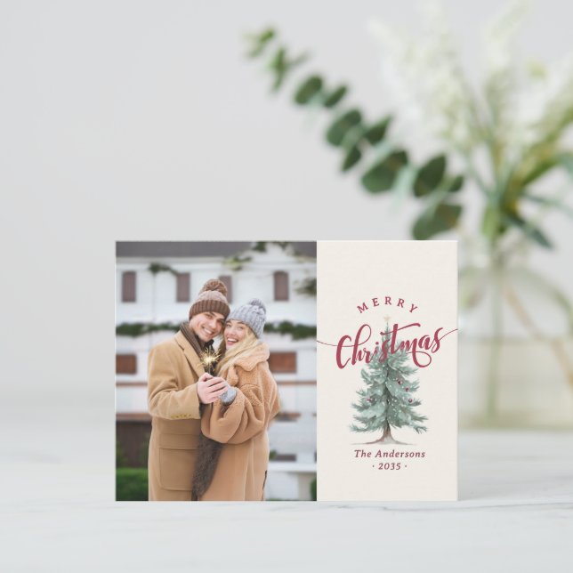 Elegantes Vintage Frohe Weihnachten Skript Baum Fo (Stehend Vorderseite)