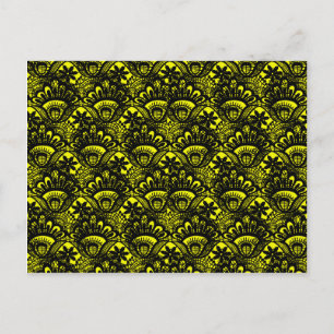 Elegantes Vintage-Gelb-Schwarz-Damask-Lace-Muster Postkarte