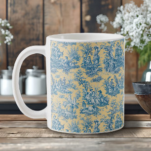 Elegantes Vintage-Gelb-Teal-Französisch-Toile de J Kaffeetasse