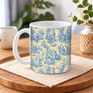 Elegantes Vintage-Gelb-Teal-Französisch-Toile de J Kaffeetasse