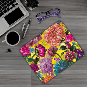 Elegantes vintage-gelbes florales Monogramm Mousepad
