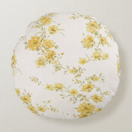 Elegantes Vintage-Gelbrosen-Blumenmuster  Rundes Kissen