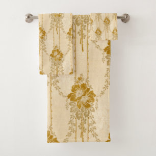 Elegantes Vintage-Gold-Blumen-Girlanden-Muster Badhandtuch Set
