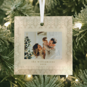 Elegantes Vintage-Gold-Foto-Andenken Weihnachten Ornament Aus Glas