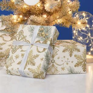 Elegantes Vintage-Gold-Weihnachts-Schneeglöckchen Geschenkpapier