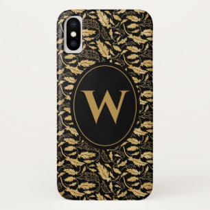 Elegantes vintage goldenes Blattmuster-Monogramm Case-Mate iPhone Hülle