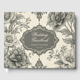 Elegantes Vintage-Grau-Blumen-Hochzeitsgästebuch Gästebuch