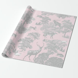 Elegantes Vintage-Grau-Rosa-Toile-Reh-Wald Geschenkpapier