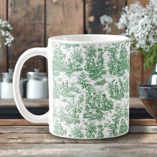 Elegantes Vintage Grün French Toile De Jouy Kaffeetasse