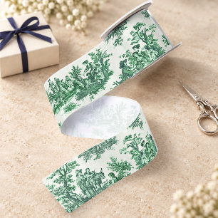 Elegantes Vintage-Grün-Toile-Jouy-Blumenband Satinband