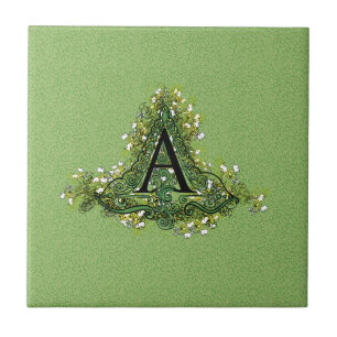 Elegantes vintage-grünes florales Initial A Monogr Fliese