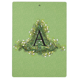 Elegantes vintage-grünes florales Initial A Monogr Klemmbrett