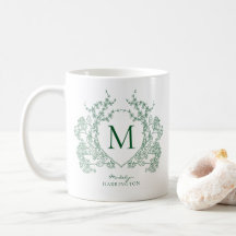 Elegantes vintage-grünes florales Wappen-Monogramm