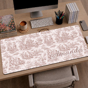 Elegantes Vintage Hellbraun Toile de Jouy Schreibtischunterlage
