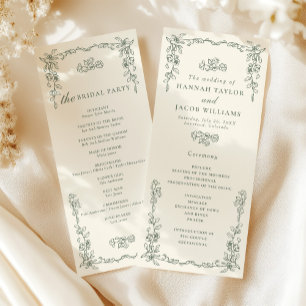 Elegantes Vintage-Hochzeitsprogramm in Salbeigrün Programm