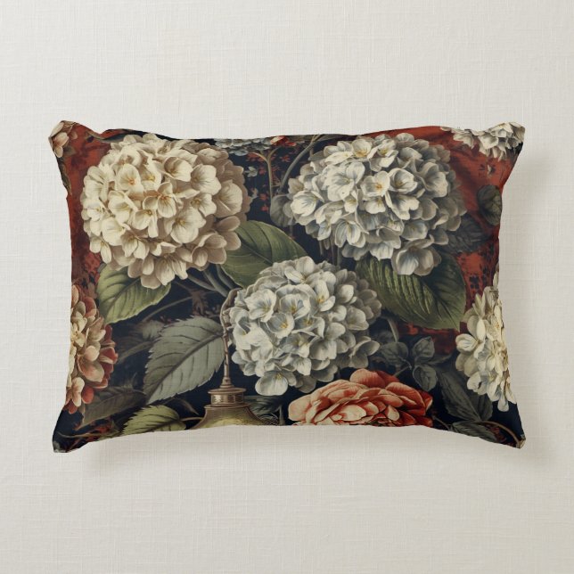 Elegantes vintage Hydrangeen-Blumenmuster  Dekokissen (Vorderseite)