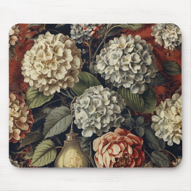 Elegantes vintage Hydrangeen-Blumenmuster  Mousepad (Vorne)