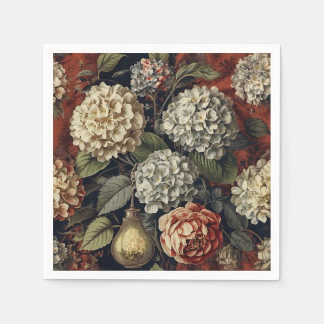 Elegantes vintage Hydrangeen-Blumenmuster  Serviette (Vorderseite)