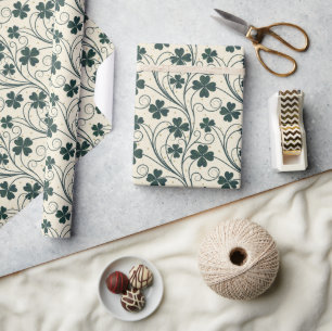 Elegantes Vintage-Kleeblatt Geschenkpapier