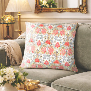 Elegantes Vintage-Korallenrot-Blumenmuster Kissen