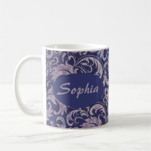 Elegantes, vintage-lila Damastmuster Kaffeetasse