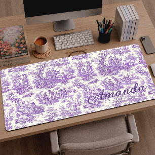 Elegantes Vintage-Lila Toile de Jouy Monogramm Schreibtischunterlage