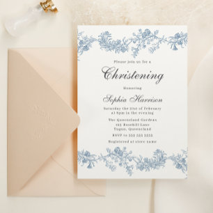 Elegantes Vintage-Mädchen oder Jungen Taufkleid Einladung