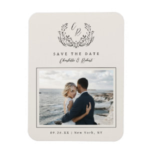 Elegantes Vintage-Monogramm-Foto Save The Date Magnet