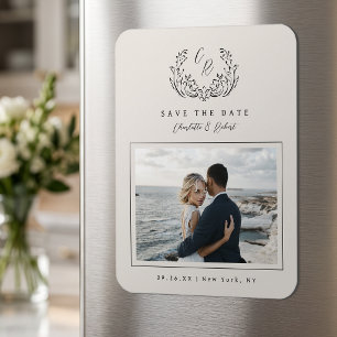 Elegantes Vintage-Monogramm-Foto Save The Date Magnet