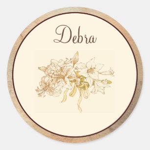 Elegantes Vintage-Monogramm rosa und gelbe Blumen Runder Aufkleber