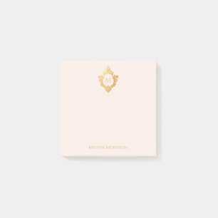 Elegantes Vintage-Monogramm und Name in Rosa und G Post-it Klebezettel