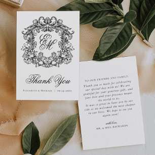 Elegantes Vintage-Monogramm-Wappen Hochzeit  Dankeskarte