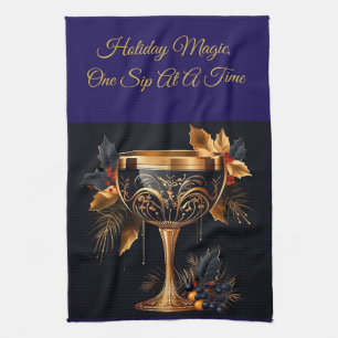 Elegantes Vintage-Navyblau- und Gold-Weihnachts- Geschirrtuch