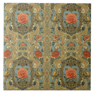 Elegantes Vintage-Nouveau-Blumen-Vögel-Design Fliese