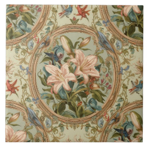 Elegantes Vintage-Nouveau-Blumen-Vögel-Design Fliese