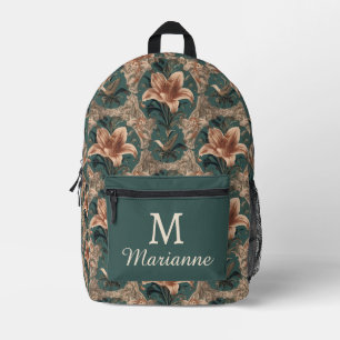 Elegantes Vintage-Nouveau-Blumen-Vogel-Muster Bedruckter Rucksack