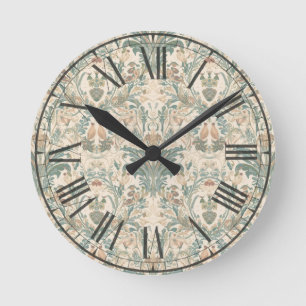 Elegantes Vintage-Nouveau-Blumen-Vogel-Muster Runde Wanduhr
